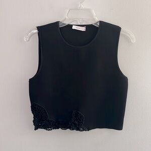 A.L.C. black sleeveless cropped shell top with crochet detail